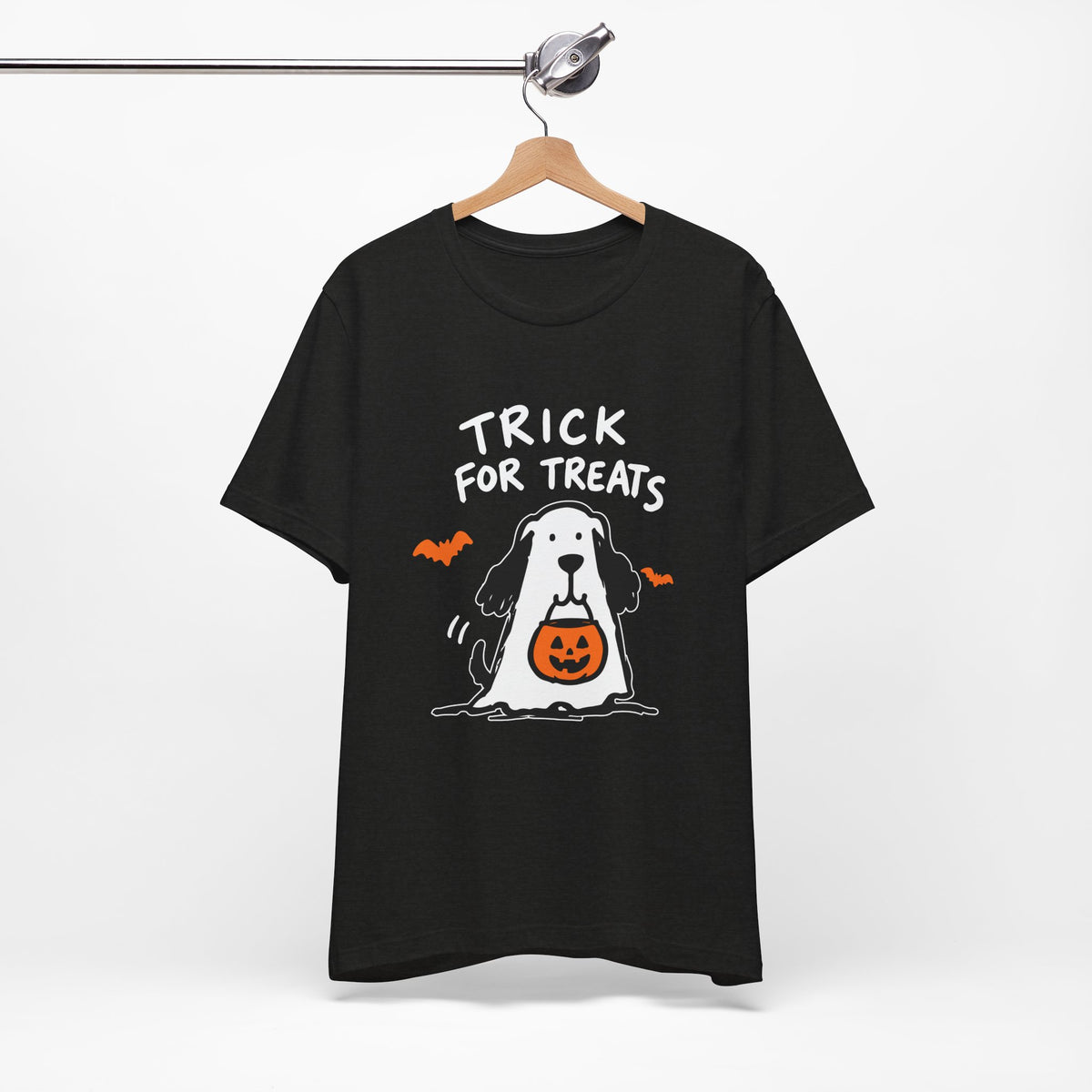 Halloween Dog T-Shirt - "Trick for Treats" Puppy with Pumpkin Candy Bag