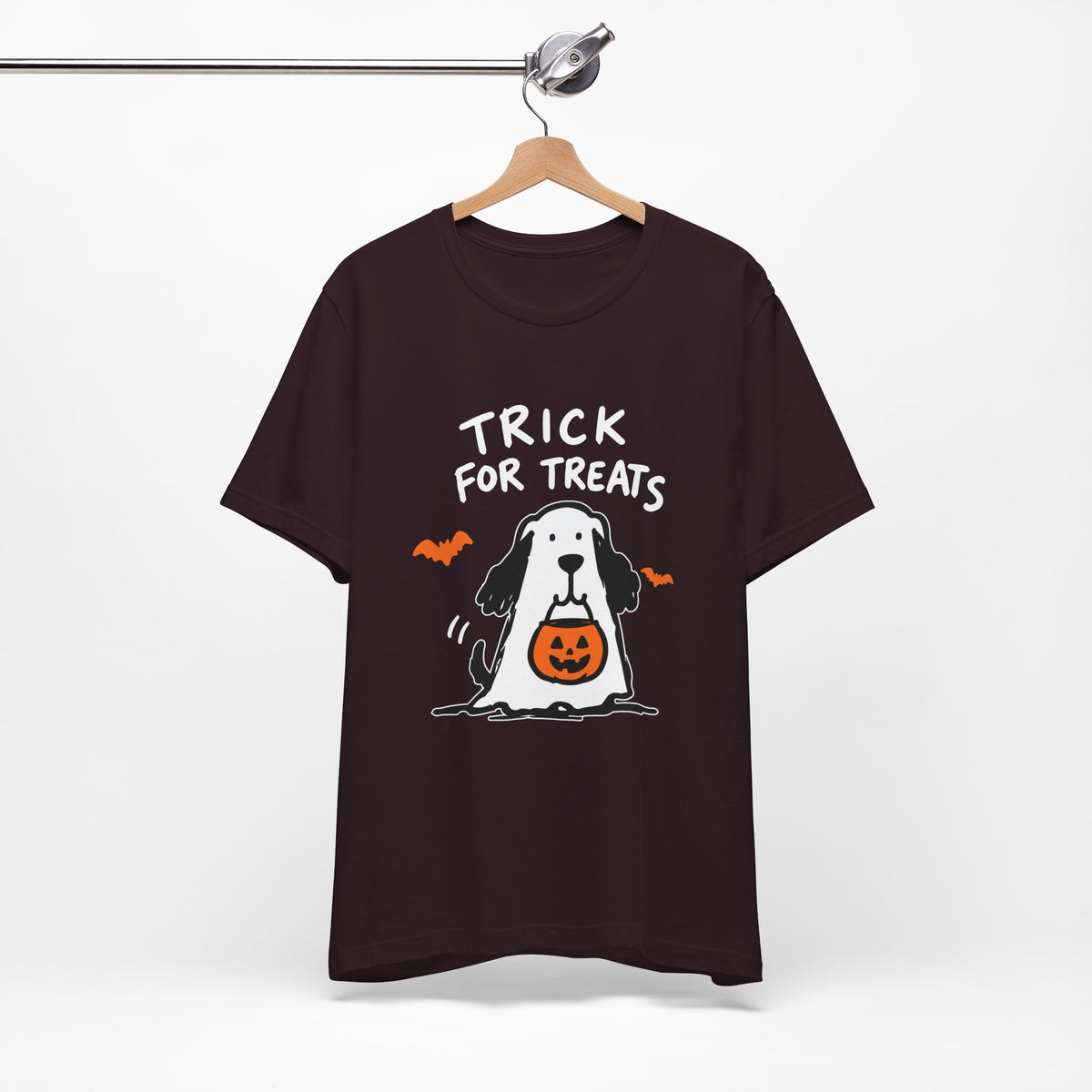 Halloween Dog T-Shirt - "Trick for Treats" Puppy with Pumpkin Candy Bag