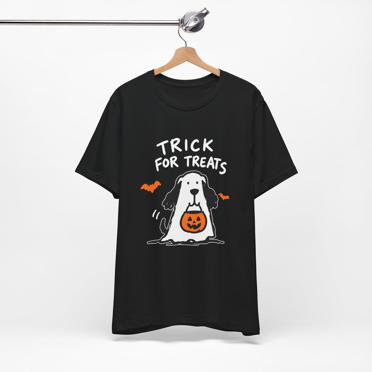 Halloween Dog T-Shirt - "Trick for Treats" Puppy with Pumpkin Candy Bag