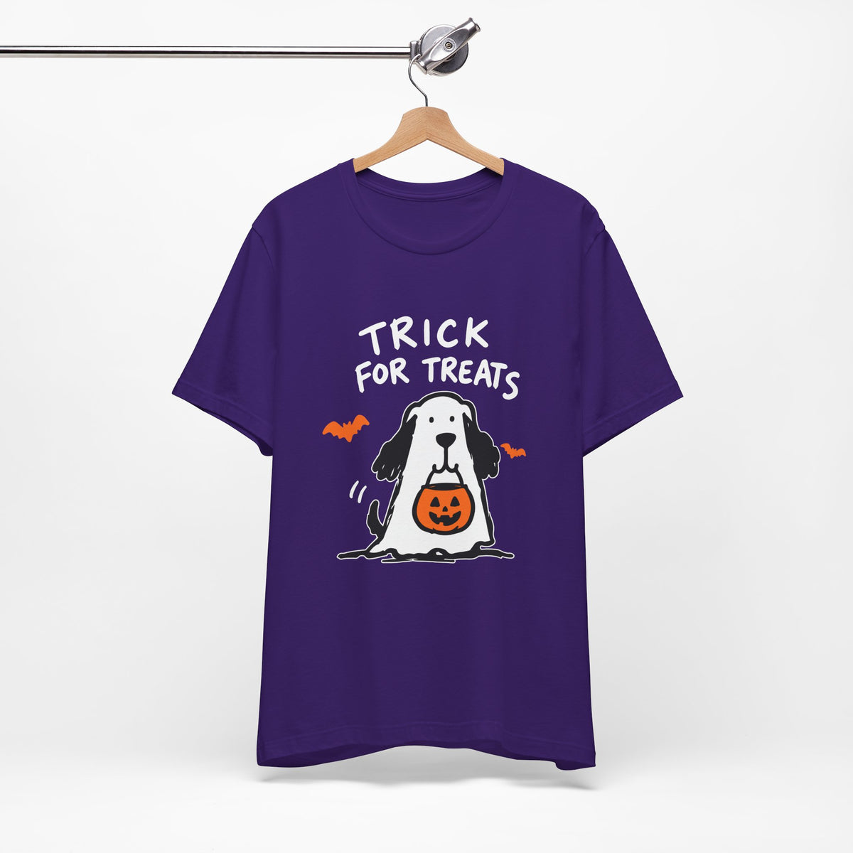 Halloween Dog T-Shirt - "Trick for Treats" Puppy with Pumpkin Candy Bag