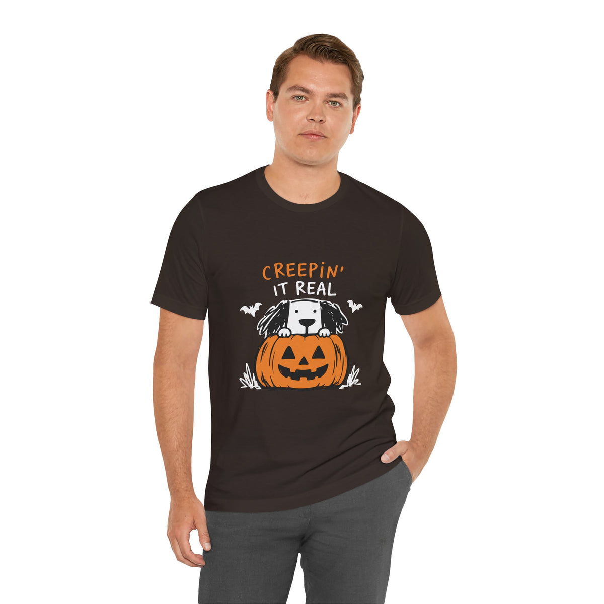 Creepin' It Real Halloween T-Shirt — Dog in Jack-O'-Lantern Tee