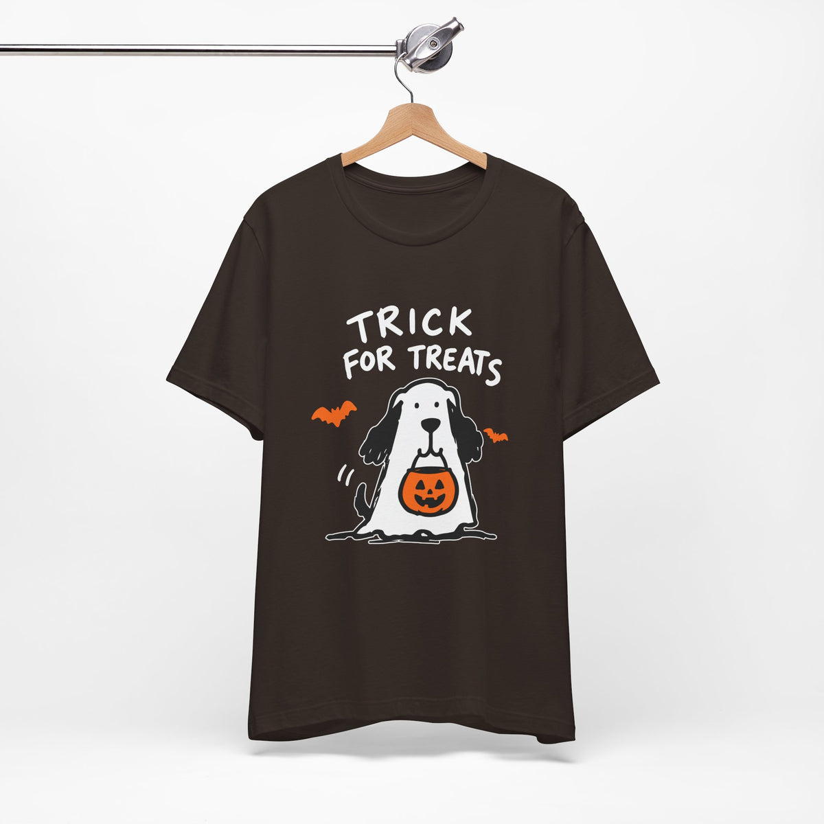 Halloween Dog T-Shirt - "Trick for Treats" Puppy with Pumpkin Candy Bag