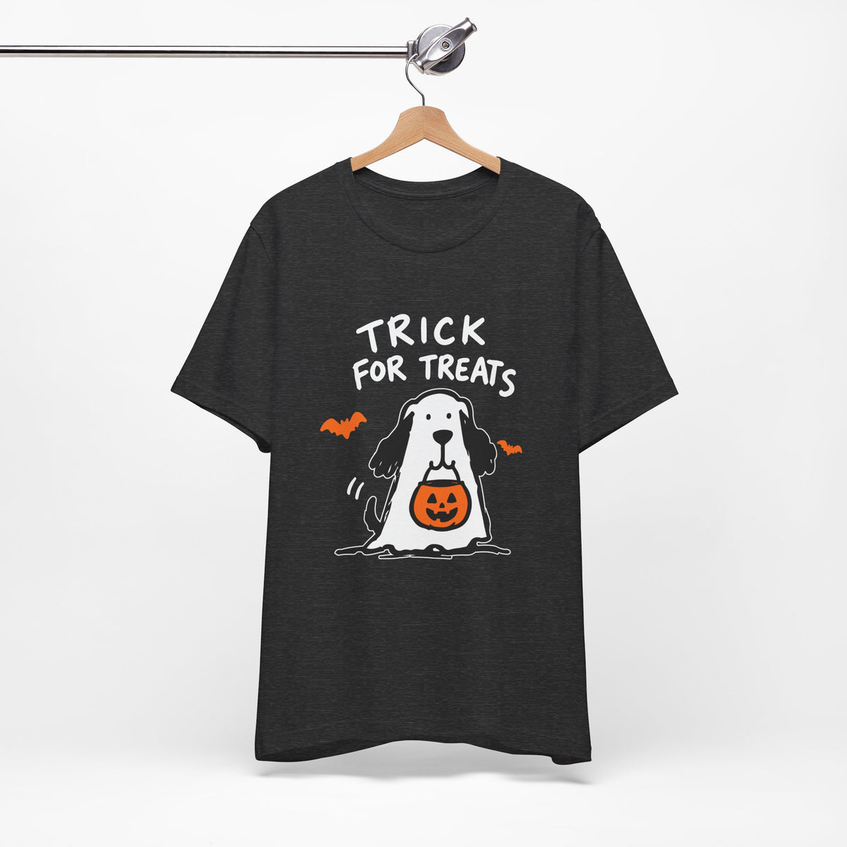Halloween Dog T-Shirt - "Trick for Treats" Puppy with Pumpkin Candy Bag