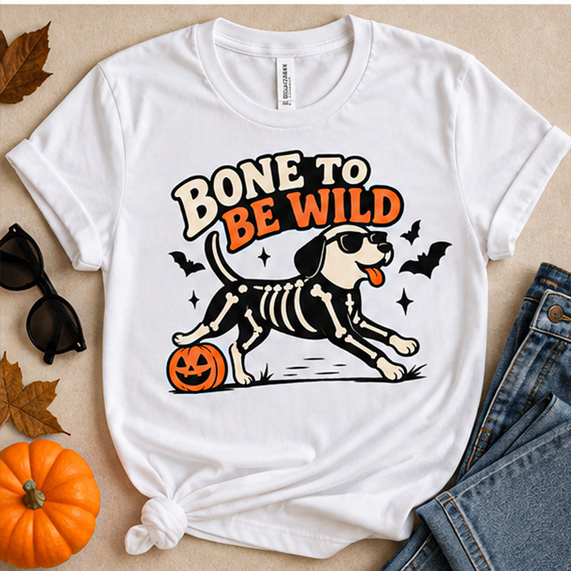 BONE TO BE WILD Halloween Dog T‑Shirt