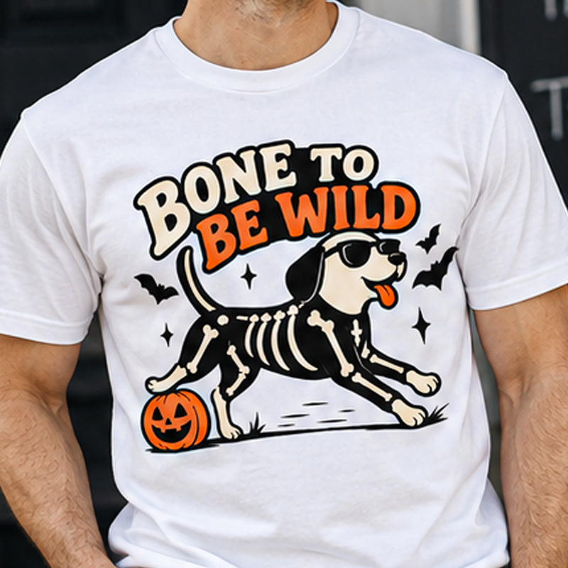 BONE TO BE WILD Halloween Dog T‑Shirt