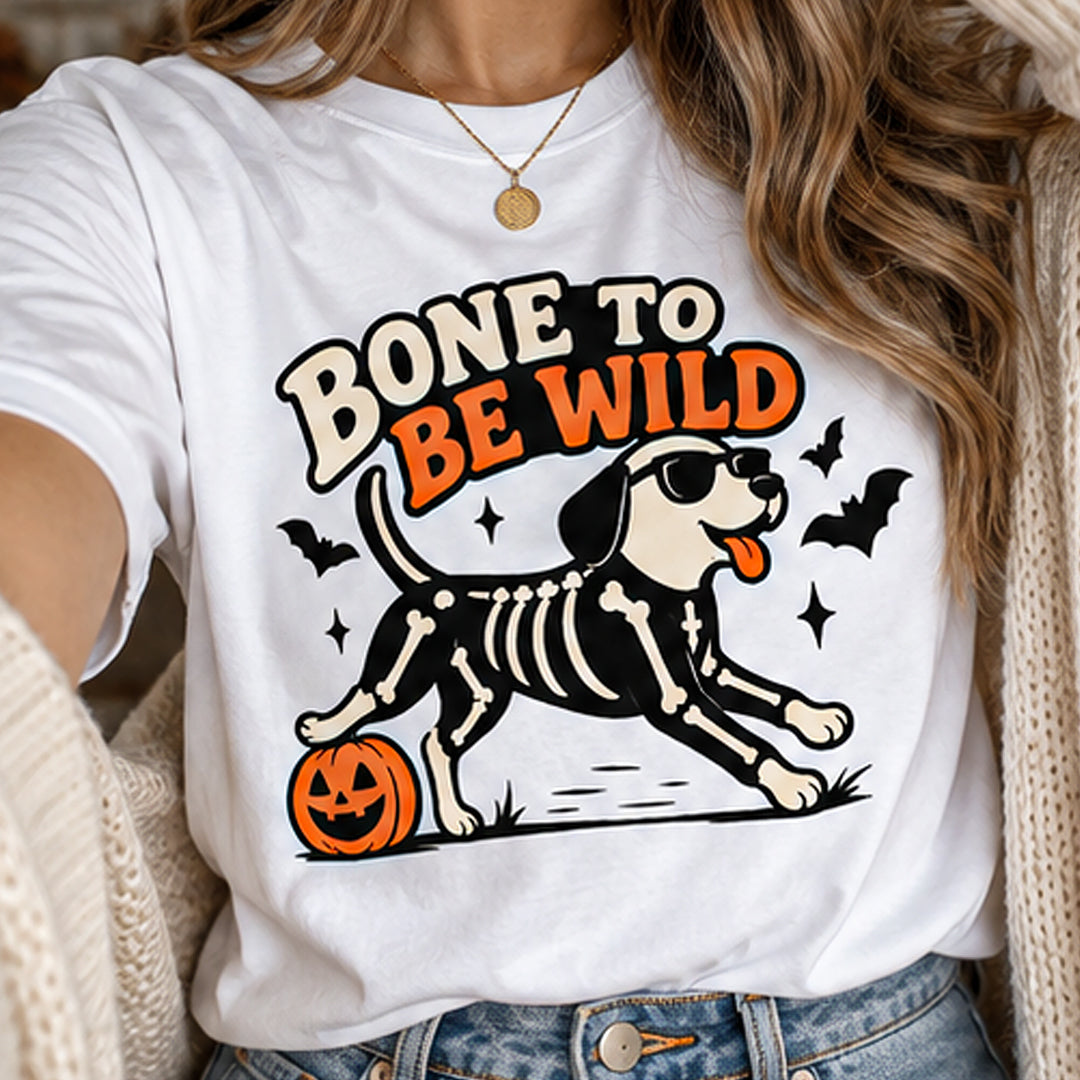 BONE TO BE WILD Halloween Dog T‑Shirt