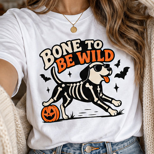BONE TO BE WILD Halloween Dog T‑Shirt