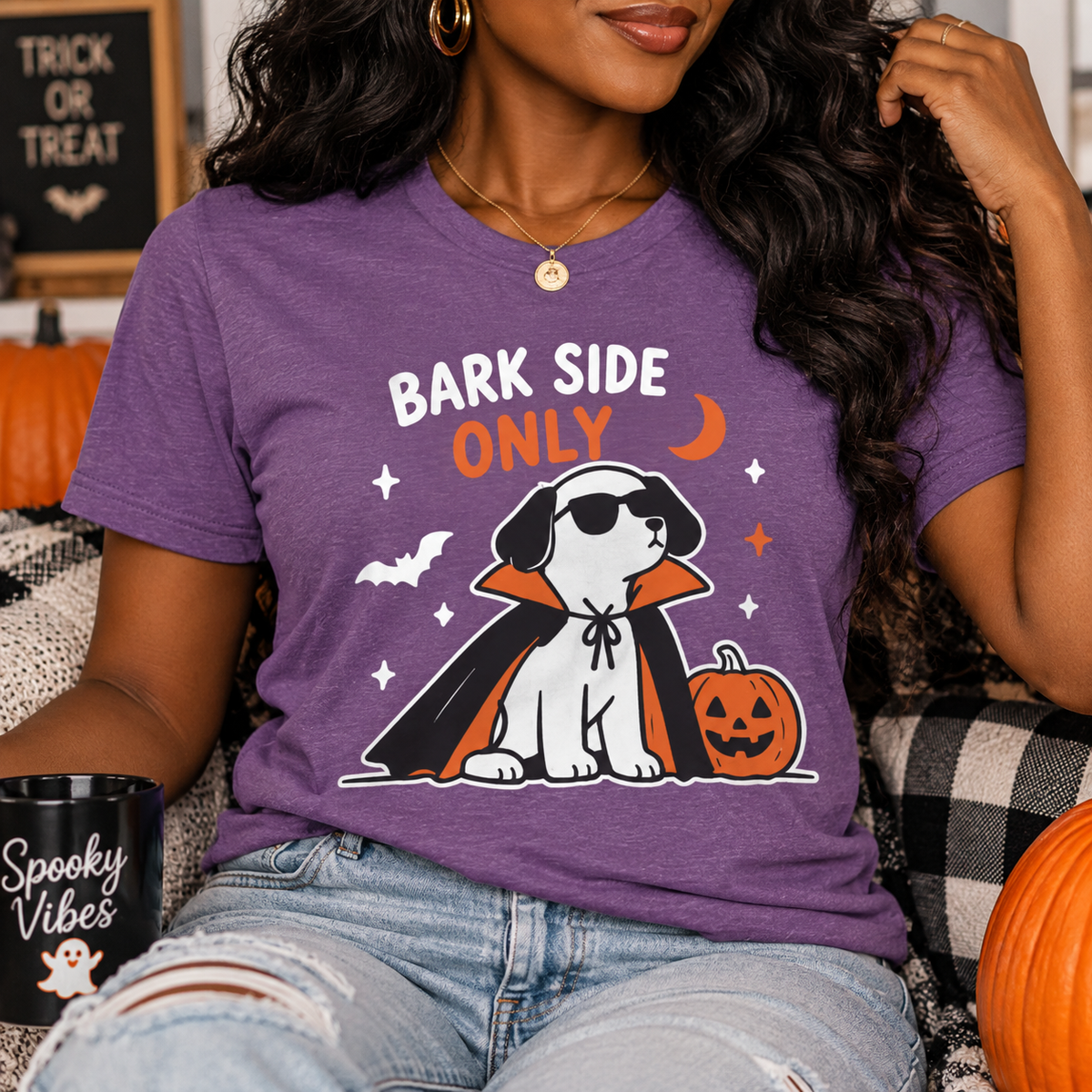 Halloween Dog T‑Shirt — "Bark Side Only" Vampire Puppy Tee