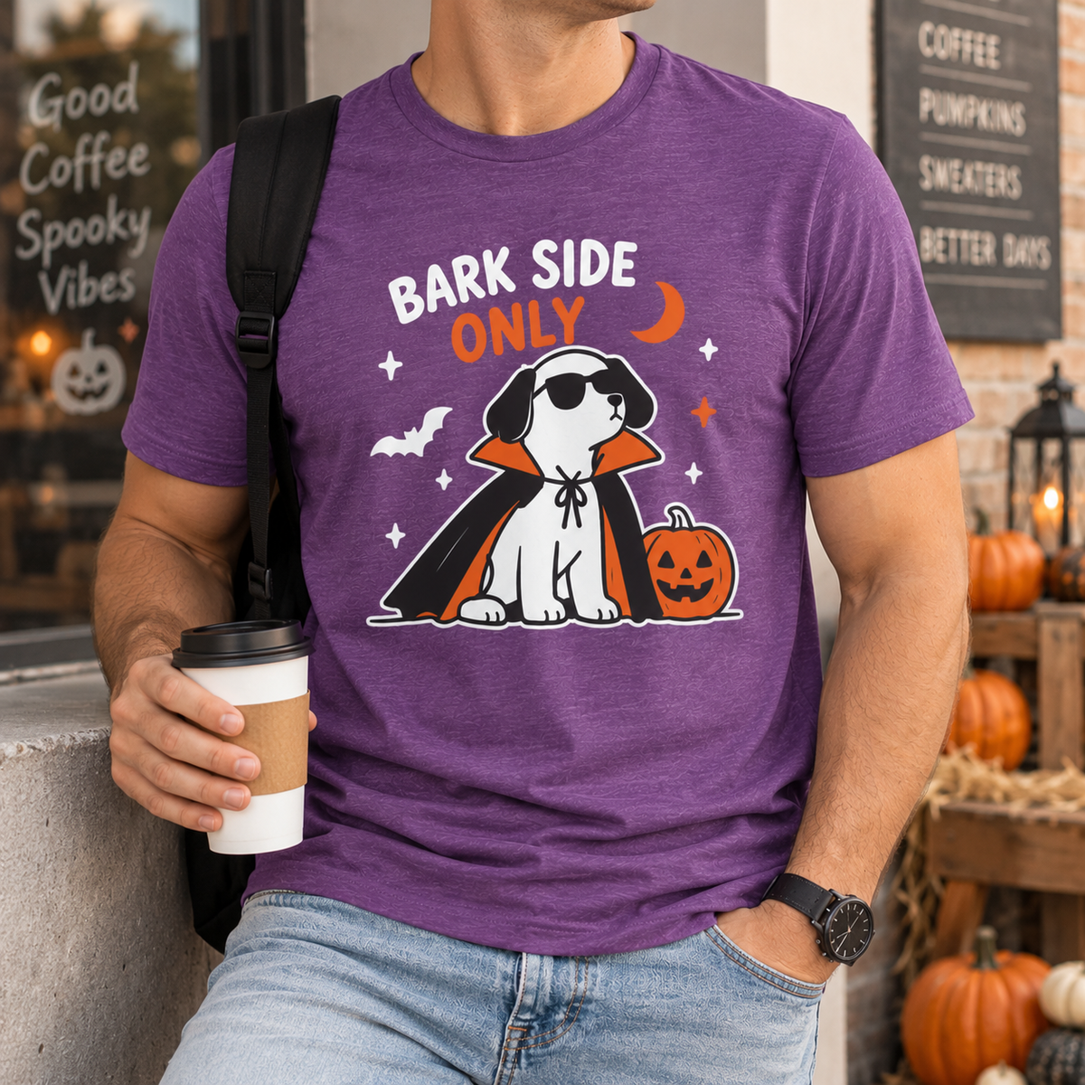 Halloween Dog T‑Shirt — "Bark Side Only" Vampire Puppy Tee