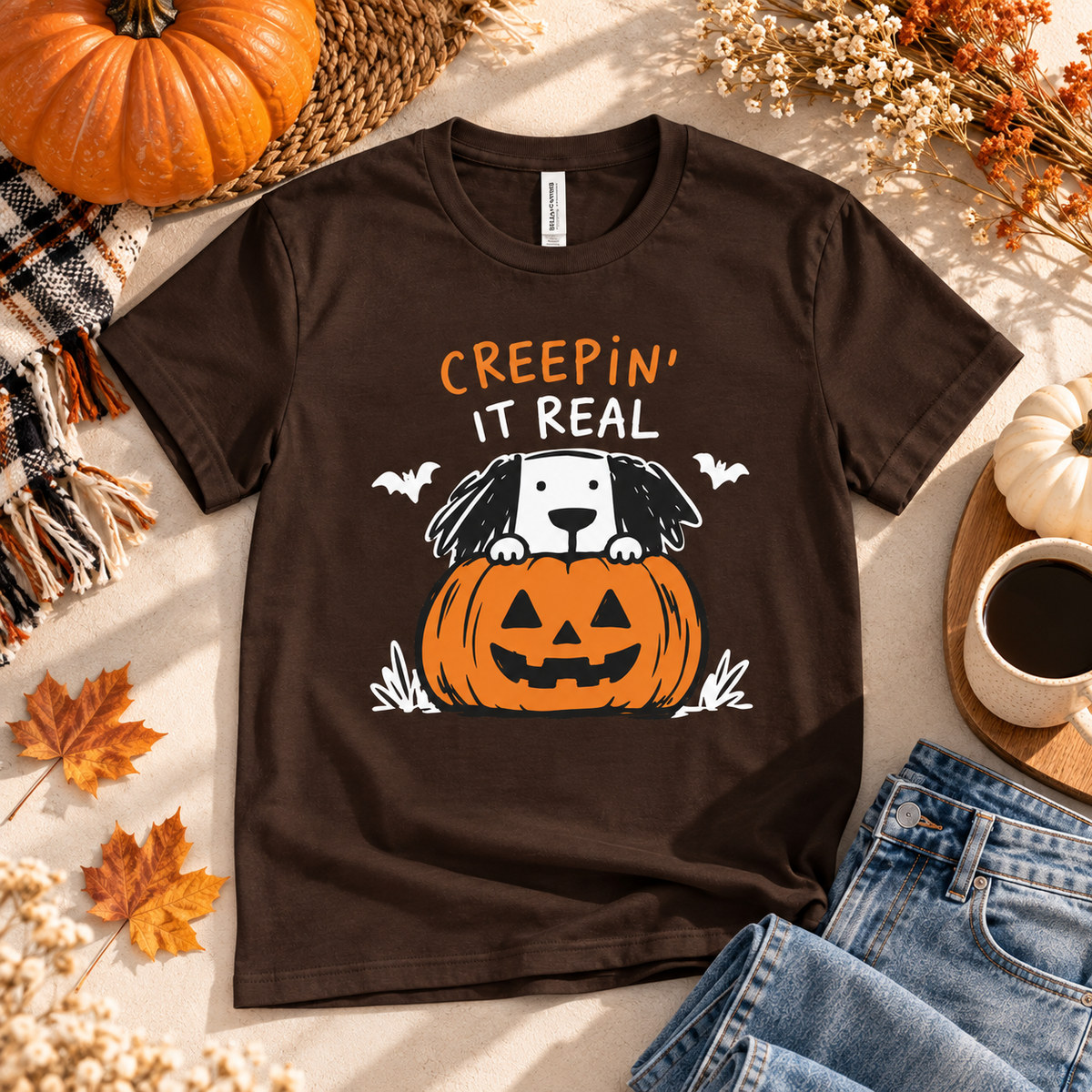 Creepin' It Real Halloween T-Shirt — Dog in Jack-O'-Lantern Tee