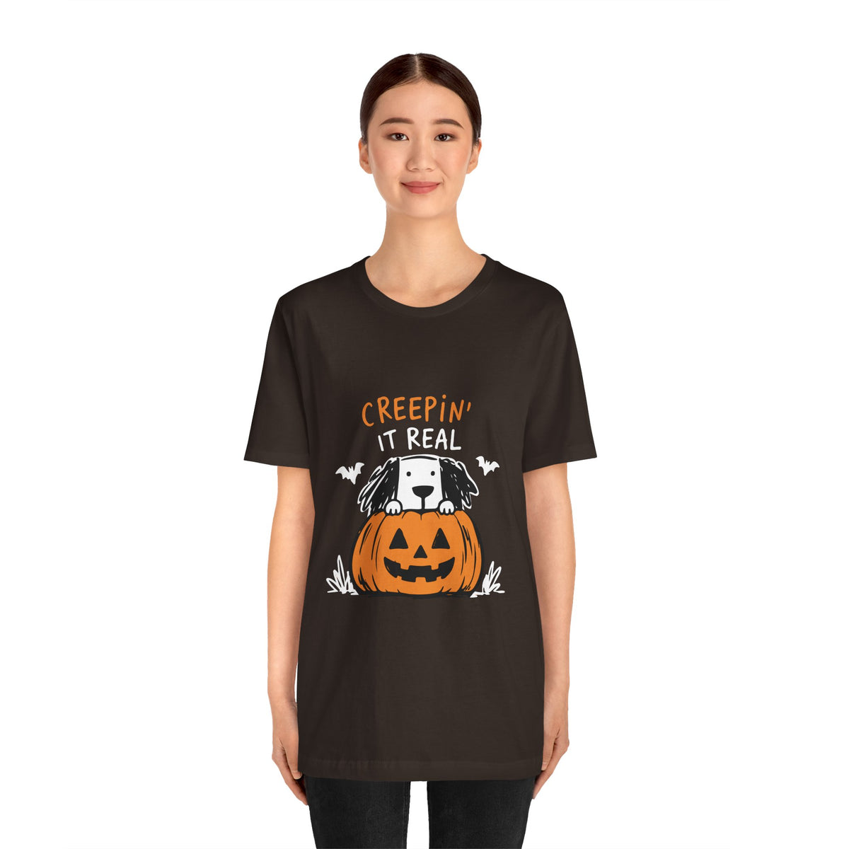 Creepin' It Real Halloween T-Shirt — Dog in Jack-O'-Lantern Tee