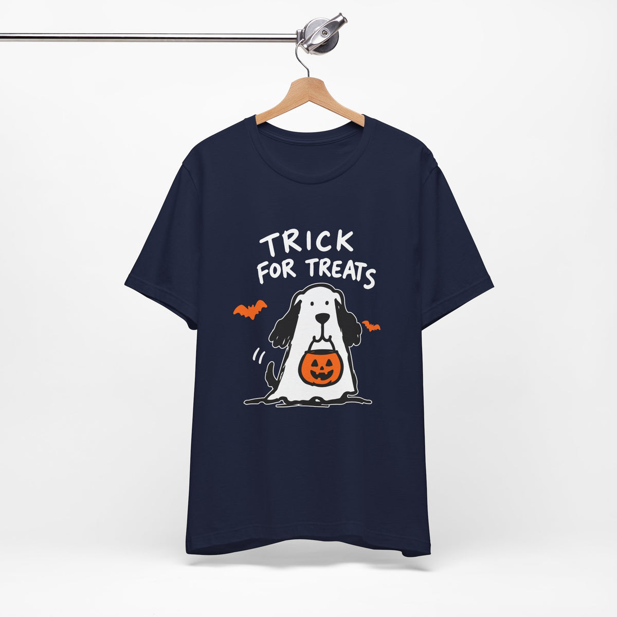 Halloween Dog T-Shirt - "Trick for Treats" Puppy with Pumpkin Candy Bag